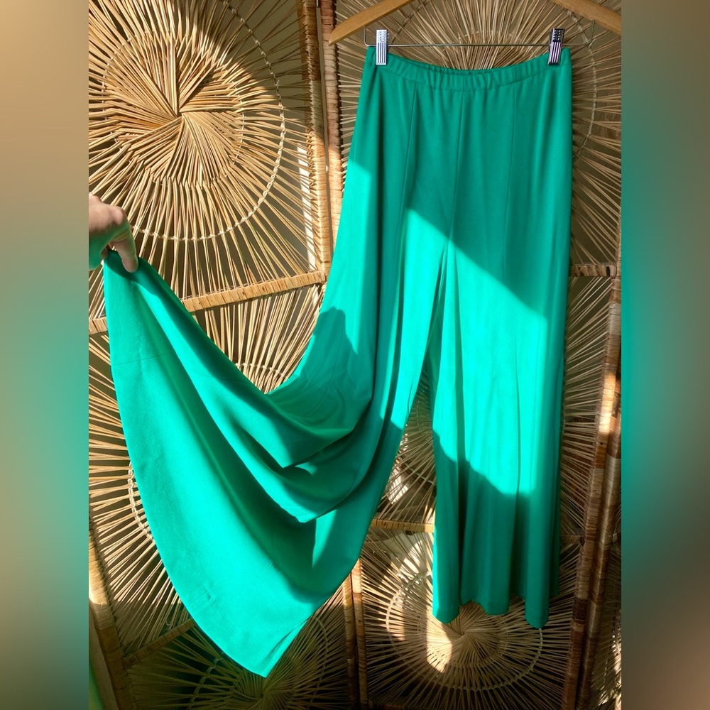 Vintage 1970s Bright Green Palazzo Pants Disco Mod Go Go Retro Adde California